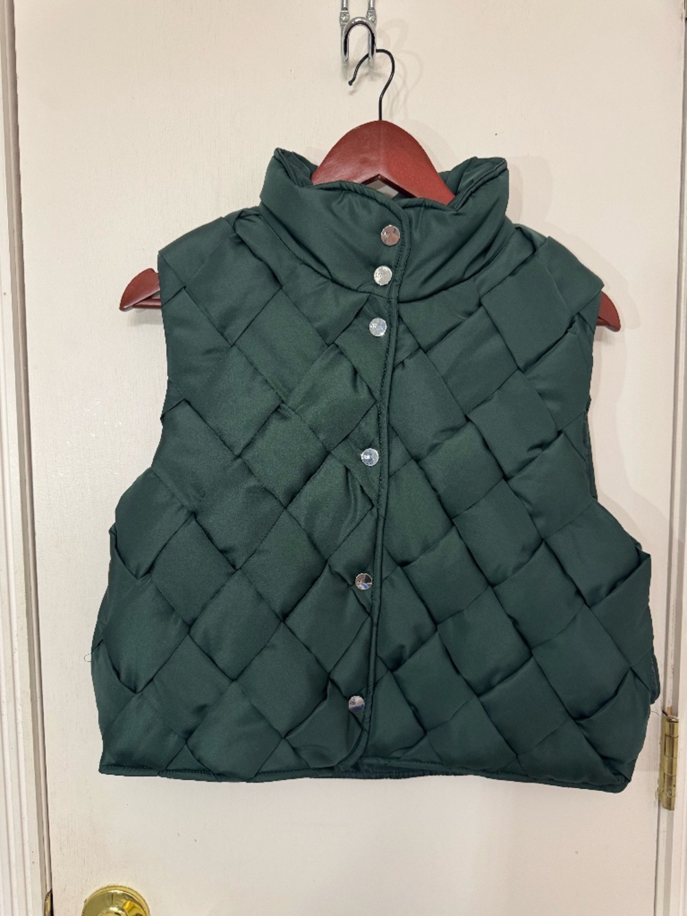 Jason Wu Cropped Woven Puffer Vest in Forrest green, size small